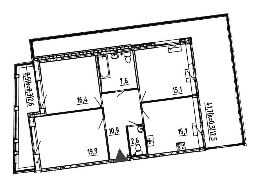 3-комнатная, 103 м² — ЖК ЖК Эталон на Неве