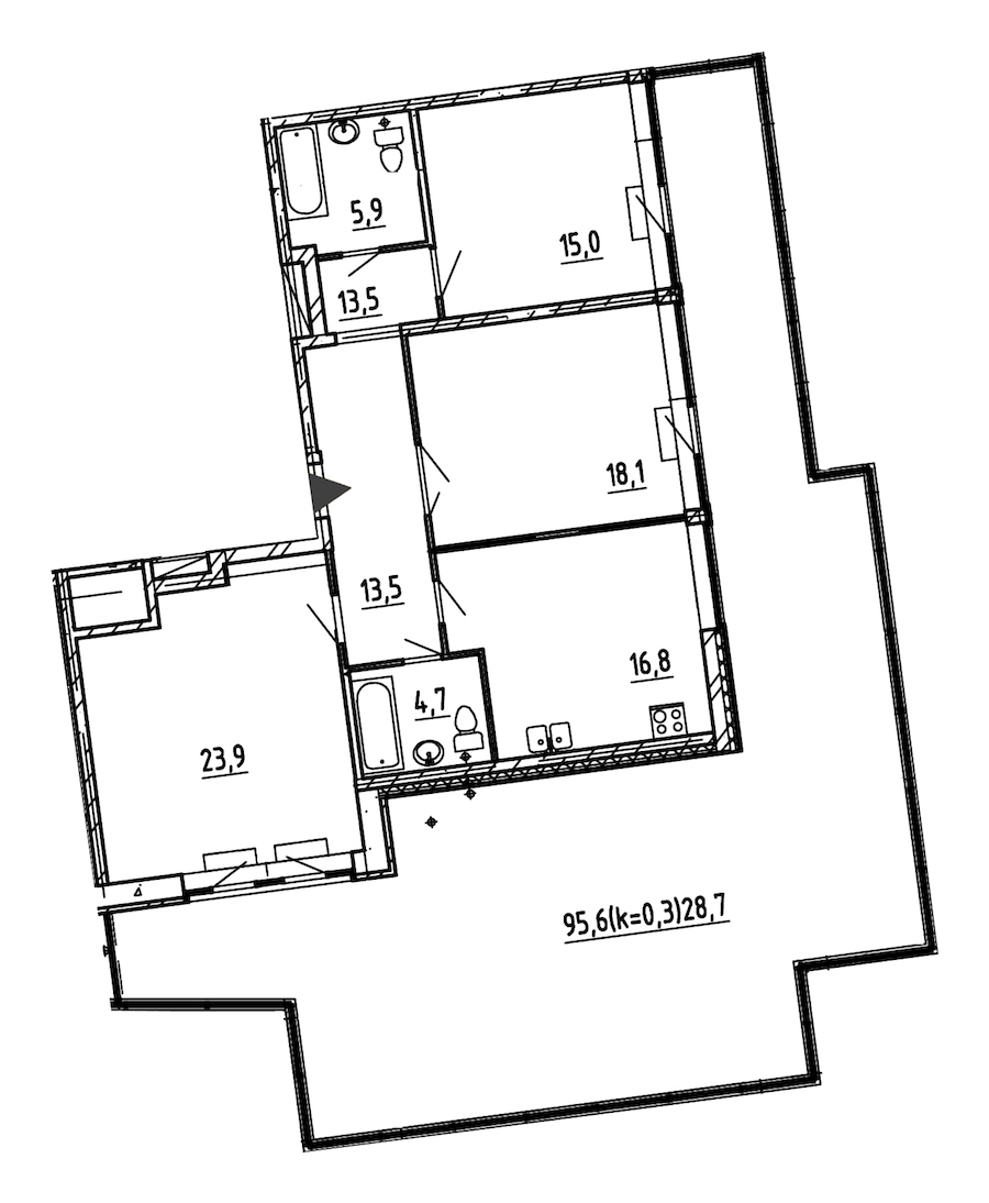 3-комнатная, 127 м² — ЖК ЖК Эталон на Неве