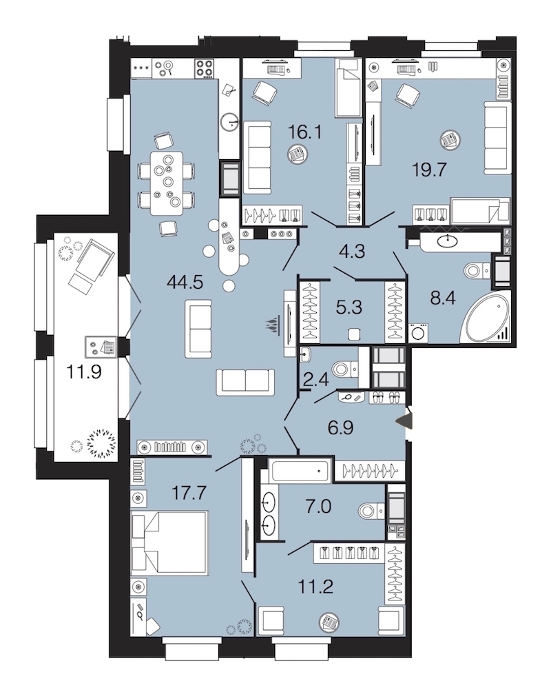 3-комнатная, 144 м² — ЖК ЖК Futurist (Футурист)