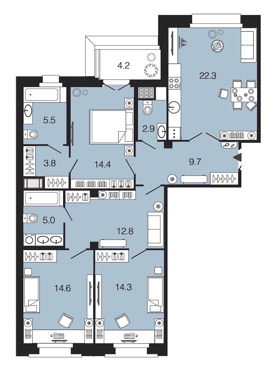 3-комнатная, 105 м² — ЖК ЖК Futurist (Футурист)
