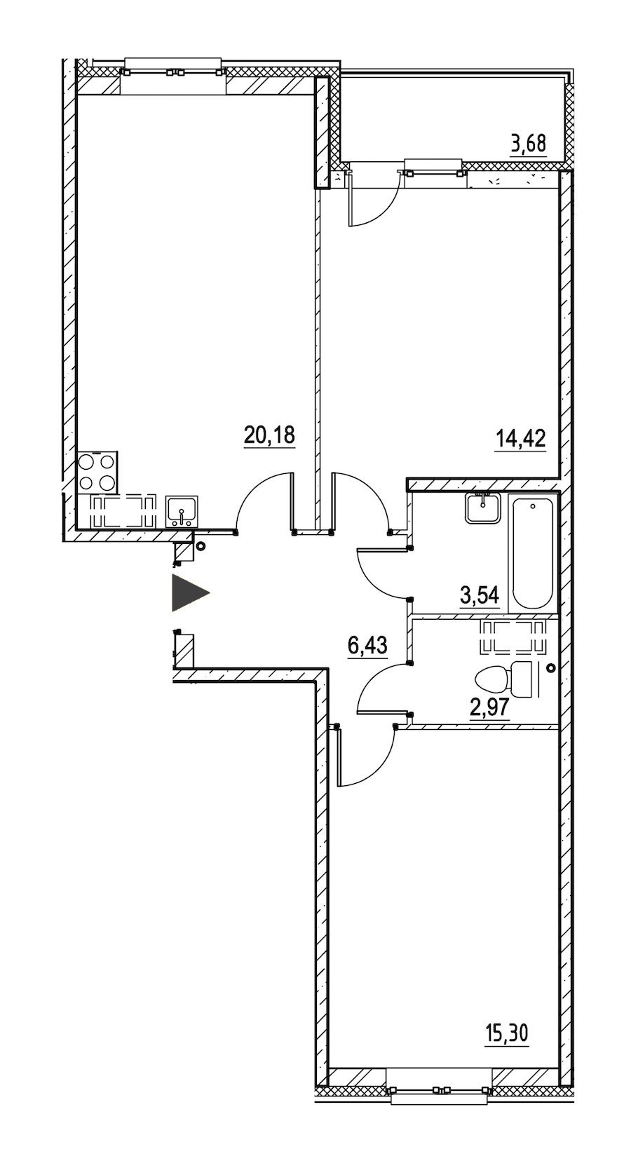 2-комнатная, 65 м² — ЖК ЖК Охта Хаус