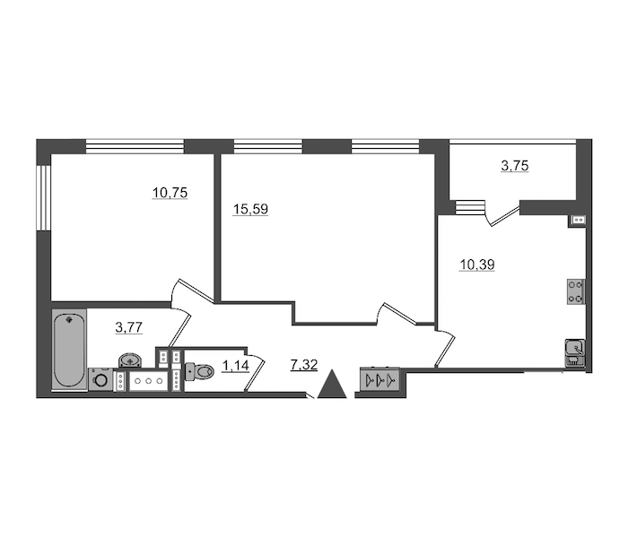 2-комнатная, 49 м² — ЖК ЖК Пульс на набережной (ЖК Pulse на набережной)