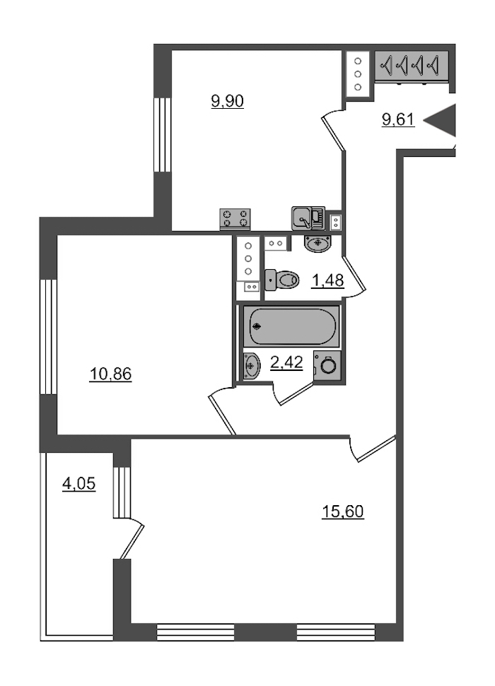 2-комнатная, 50 м² — ЖК ЖК Пульс на набережной (ЖК Pulse на набережной)