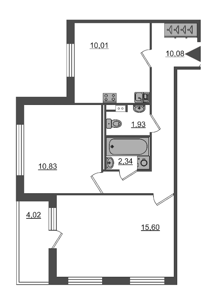 2-комнатная, 51 м² — ЖК ЖК Пульс на набережной (ЖК Pulse на набережной)