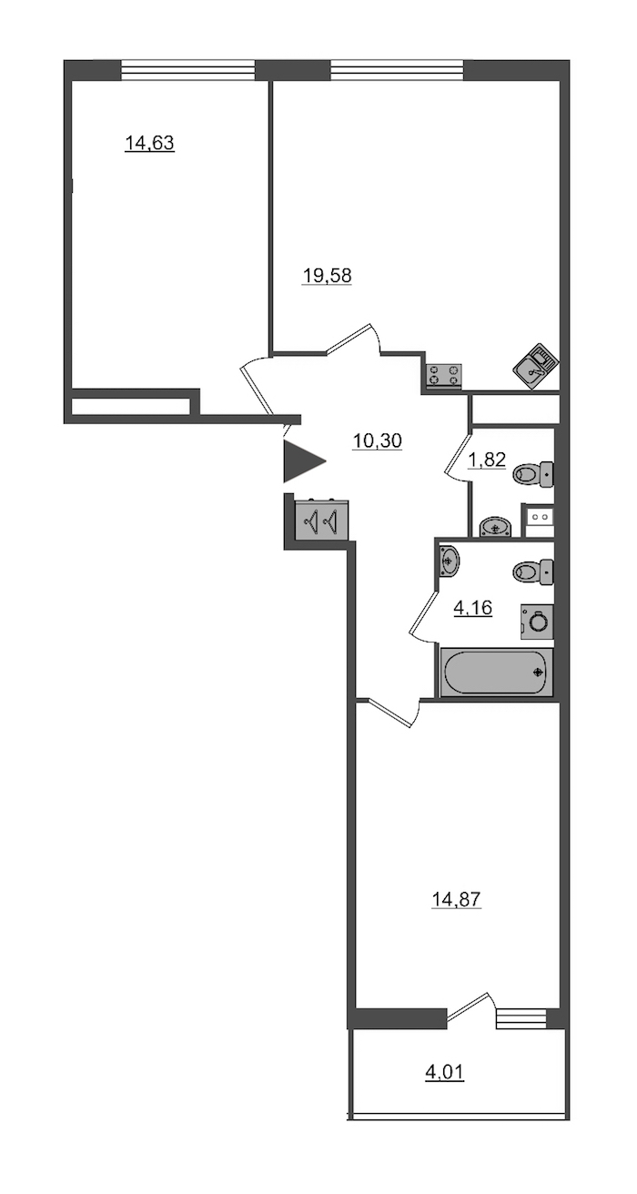 2-комнатная, 65 м² — ЖК ЖК Пульс на набережной (ЖК Pulse на набережной)
