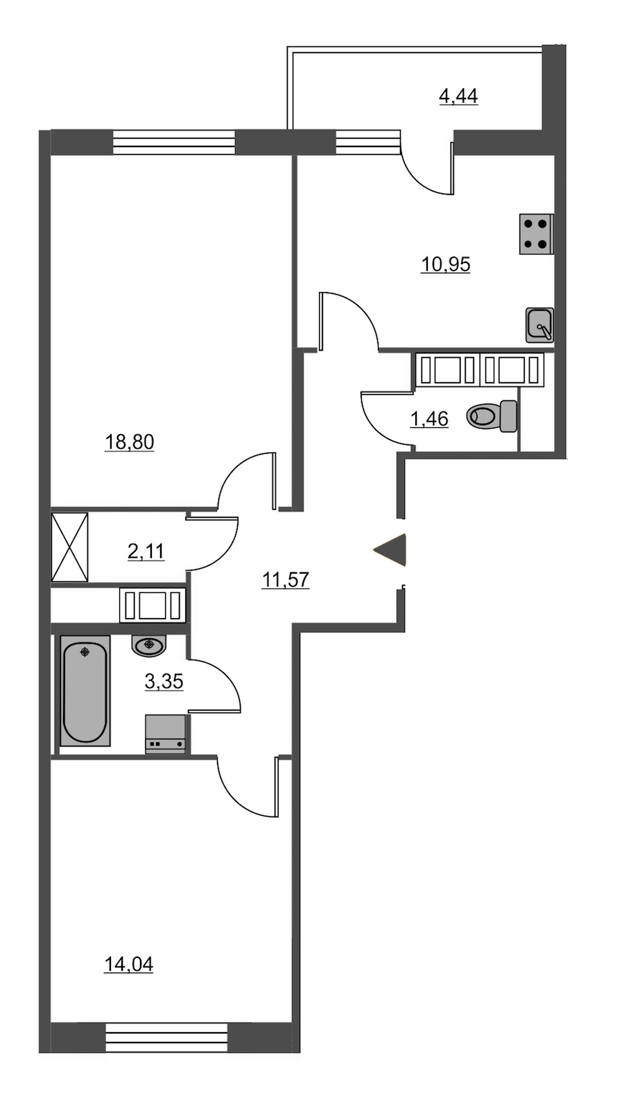 2-комнатная, 65 м² — ЖК ЖК Питер