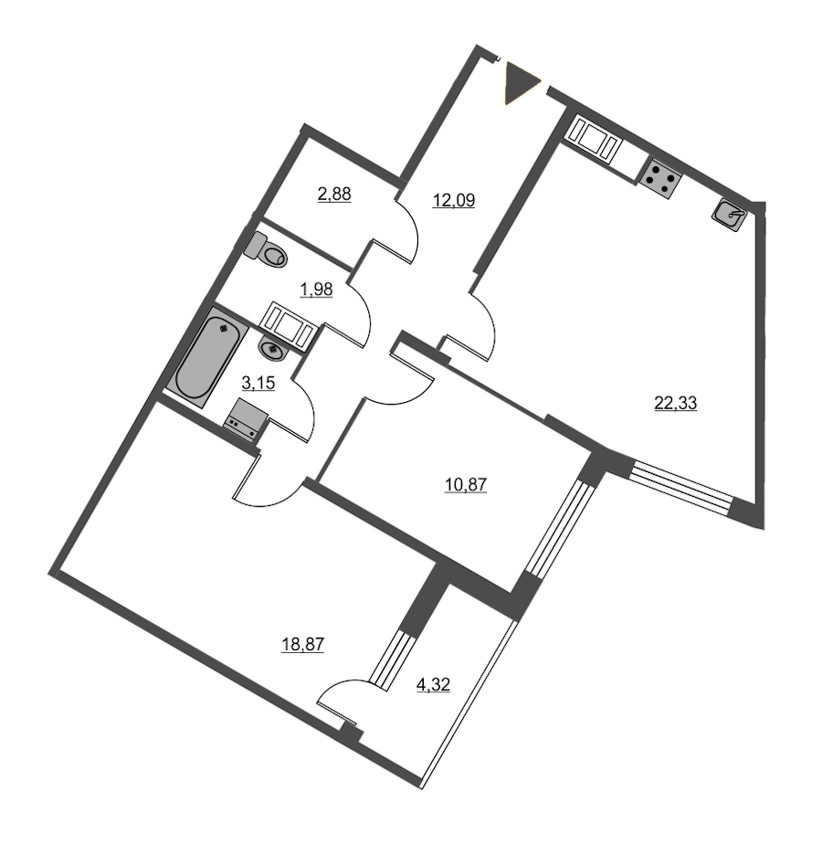 2-комнатная, 74 м² — ЖК ЖК Питер