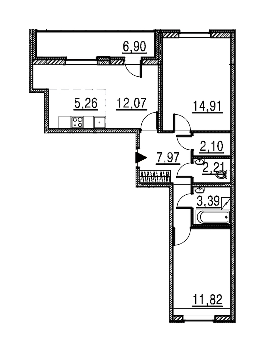 2-комнатная, 60 м² — ЖК ЖК Мурино Парк