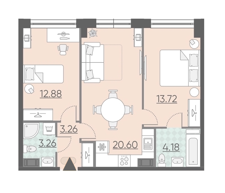 2-комнатная, 58 м² — ЖК Апарт-комплекс Neopark (Неопарк)