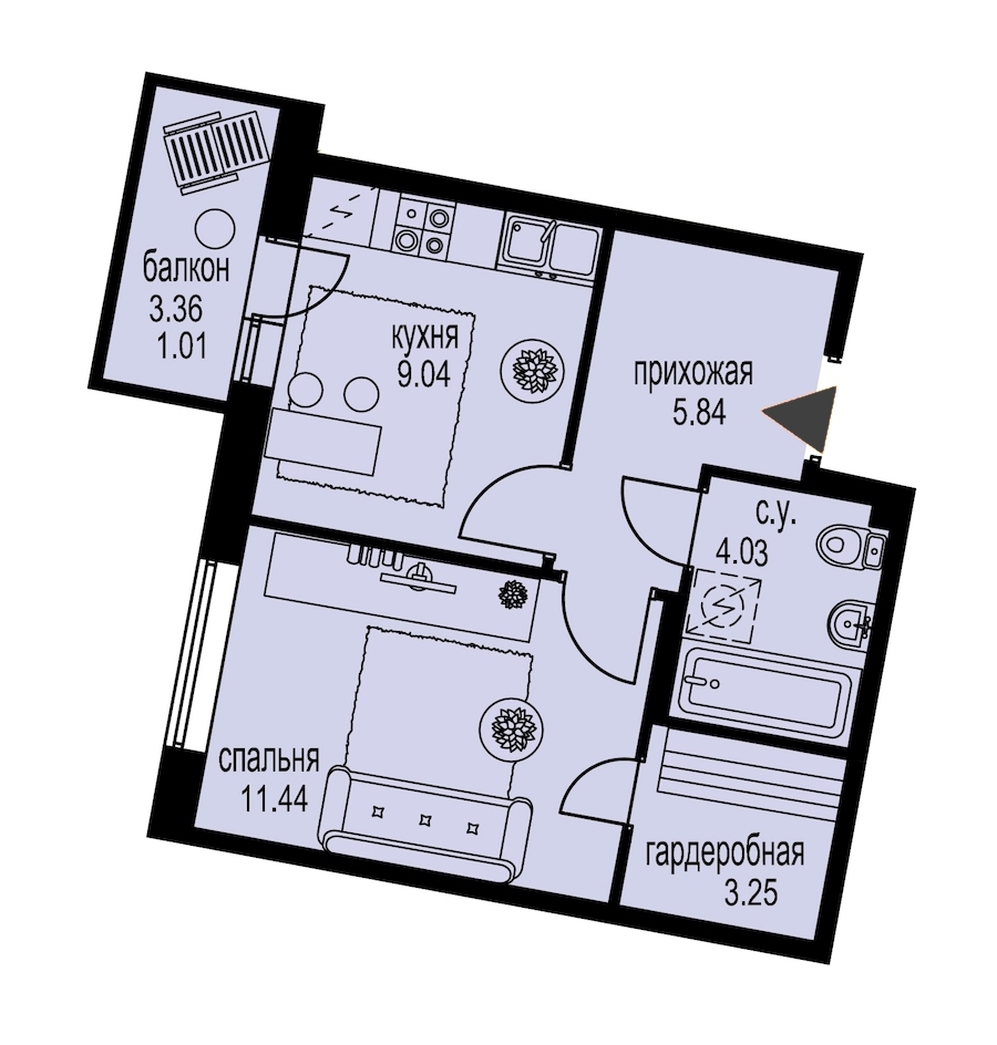 1-комнатная, 35 м² — ЖК ЖК ID Мурино (Айди Мурино)