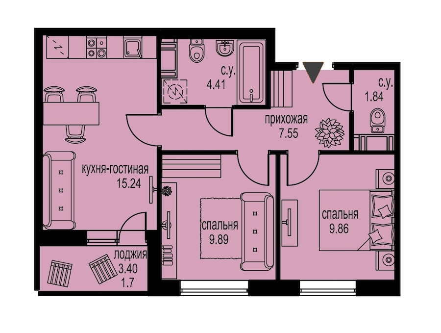 2-комнатная, 50 м² — ЖК ЖК ID Мурино (Айди Мурино)