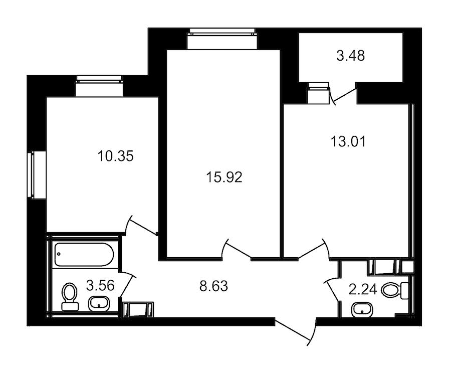 2-комнатная, 57 м² — ЖК ЖК Северный