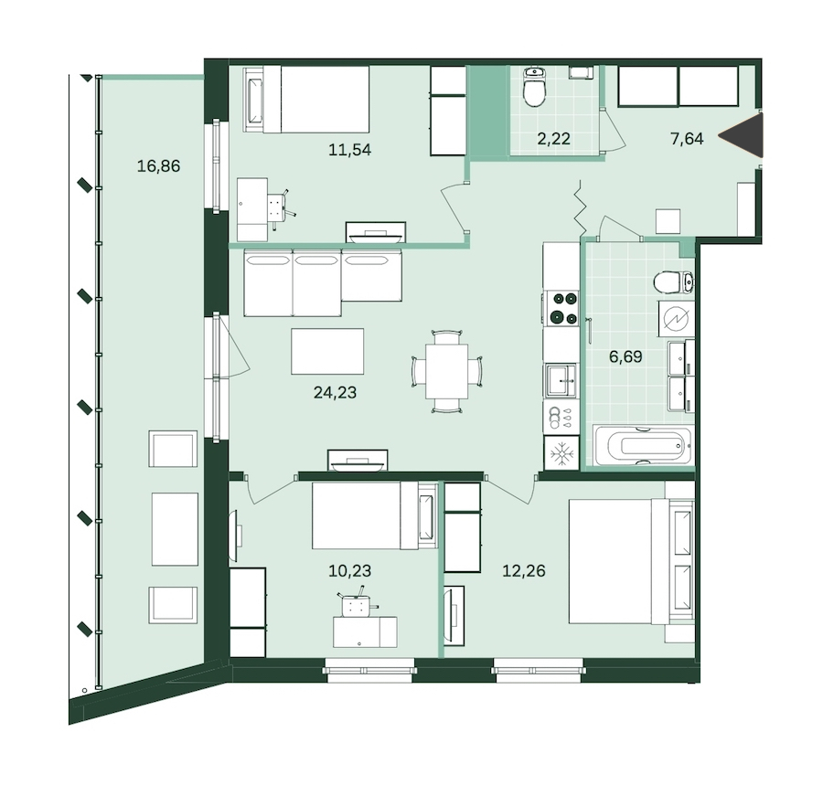 3-комнатная, 83 м² — ЖК ЖК Магнифика Резиденс (Magnifika Residence)