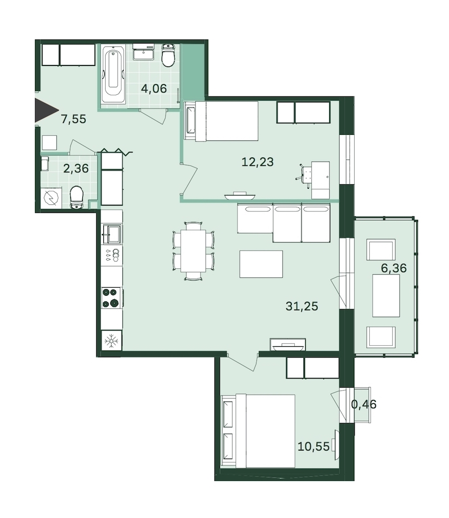 2-комнатная, 70 м² — ЖК ЖК Магнифика Резиденс (Magnifika Residence)
