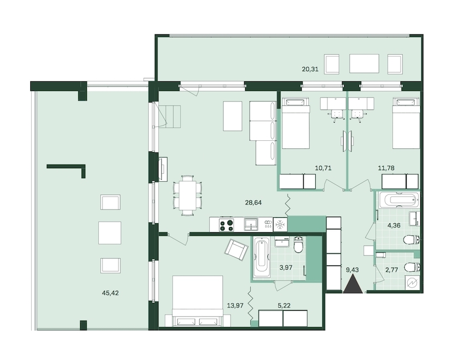 3-комнатная, 111 м² — ЖК ЖК Магнифика Резиденс (Magnifika Residence)