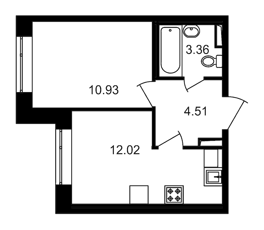 1-комнатная, 31 м² — ЖК ЖК Елизаровский