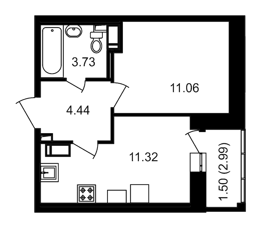 1-комнатная, 34 м² — ЖК ЖК Елизаровский