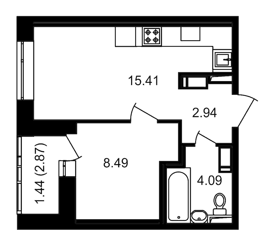 1-комнатная, 34 м² — ЖК ЖК Елизаровский