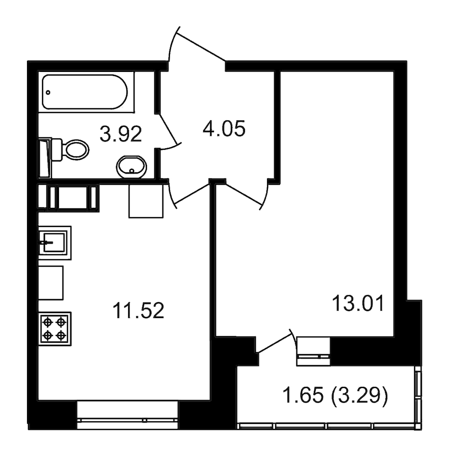1-комнатная, 36 м² — ЖК ЖК Елизаровский