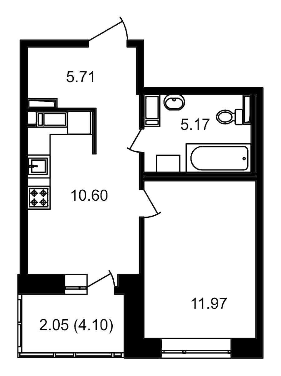1-комнатная, 38 м² — ЖК ЖК Елизаровский