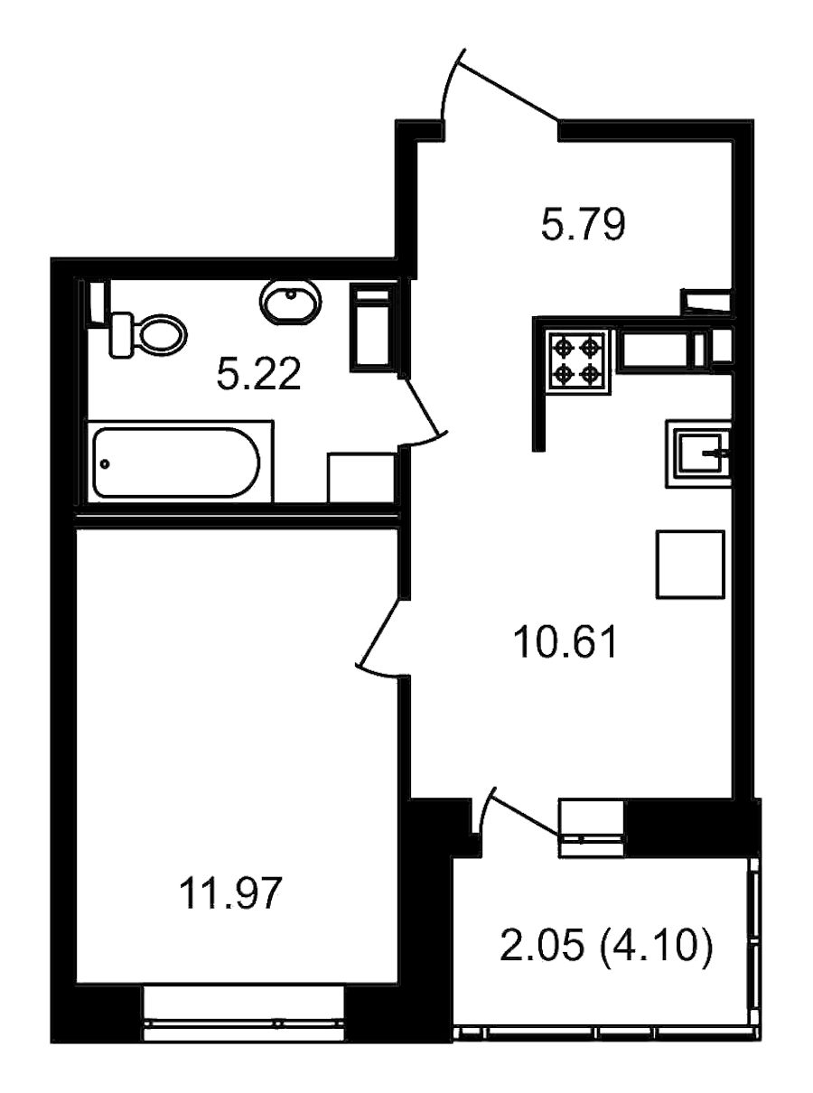 1-комнатная, 38 м² — ЖК ЖК Елизаровский