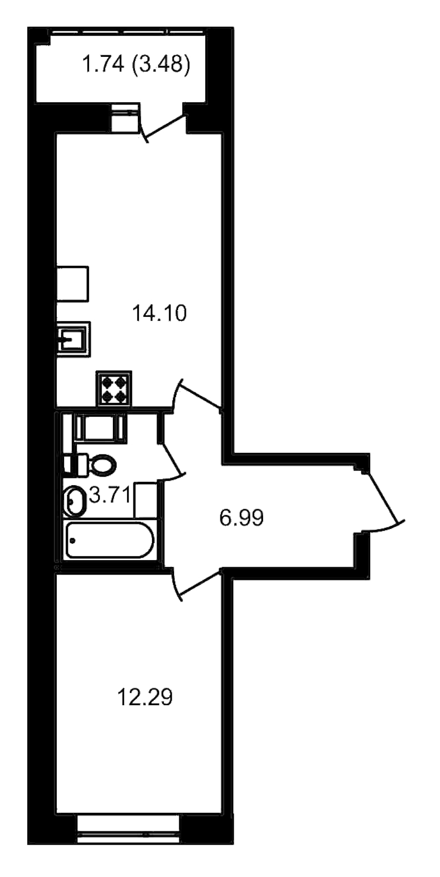 1-комнатная, 41 м² — ЖК ЖК Елизаровский