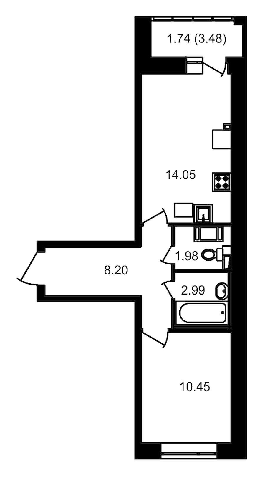 1-комнатная, 41 м² — ЖК ЖК Елизаровский