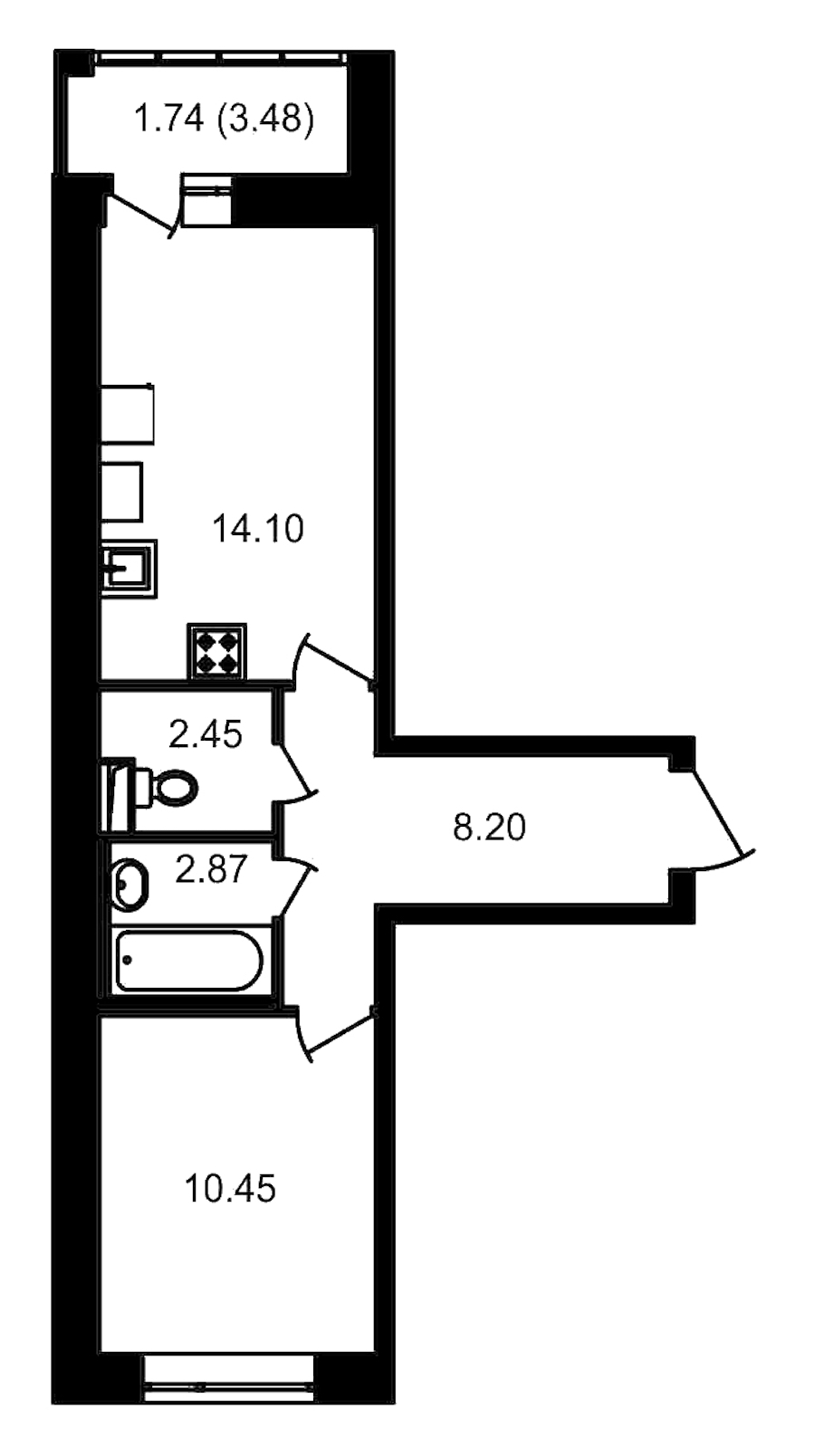 1-комнатная, 42 м² — ЖК ЖК Елизаровский