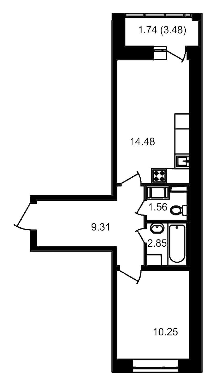 1-комнатная, 42 м² — ЖК ЖК Елизаровский