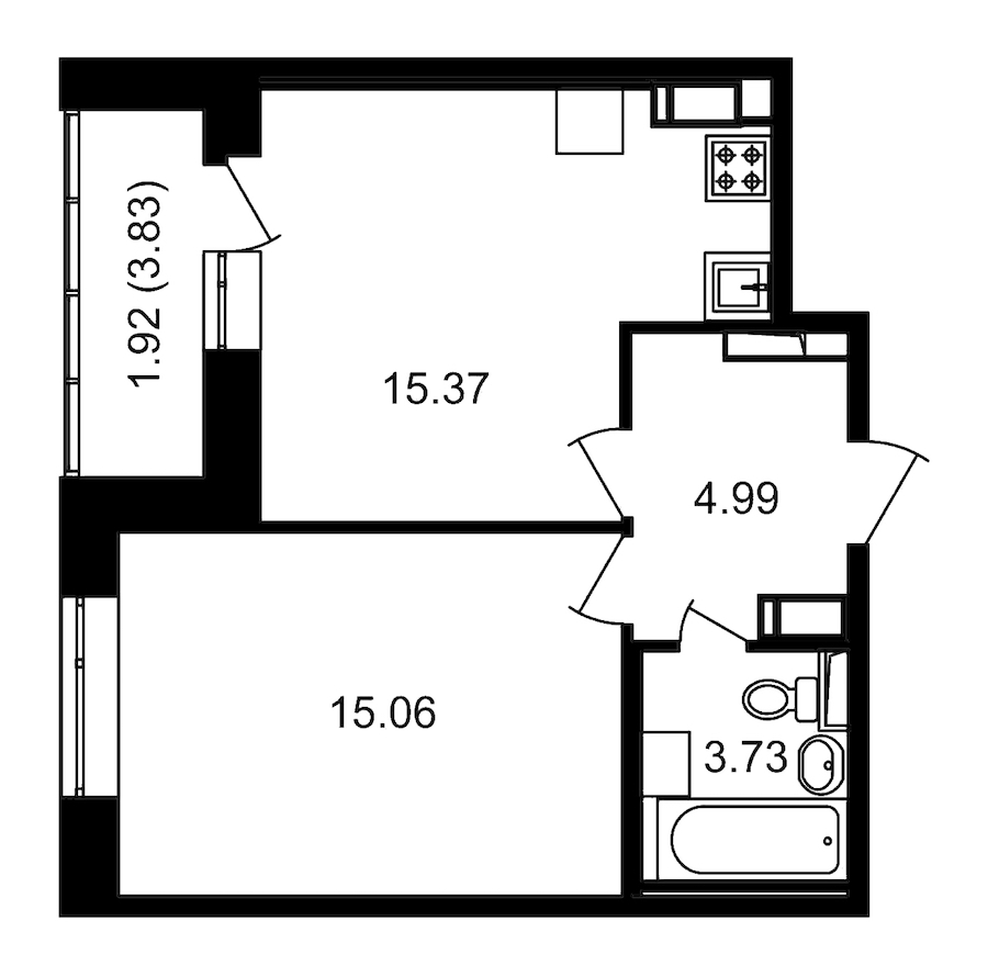 1-комнатная, 43 м² — ЖК ЖК Елизаровский