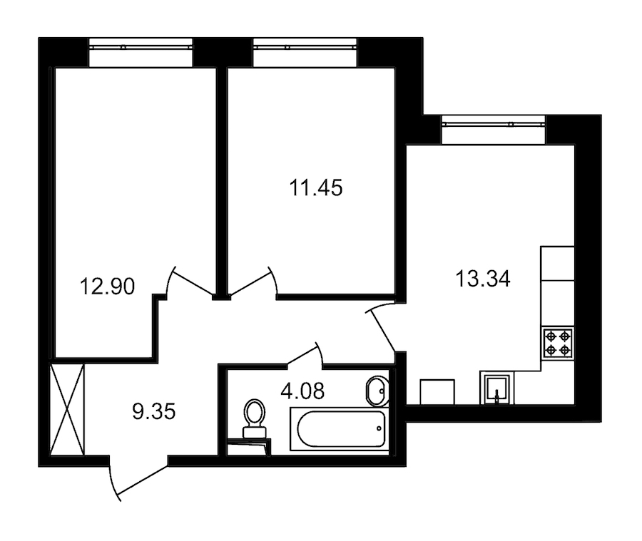 2-комнатная, 51 м² — ЖК ЖК Елизаровский