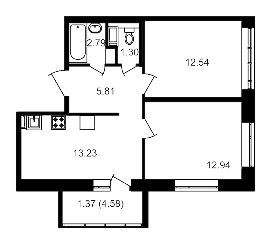 2-комнатная, 53 м² — ЖК ЖК Елизаровский