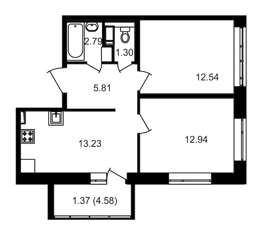 2-комнатная, 53 м² — ЖК ЖК Елизаровский
