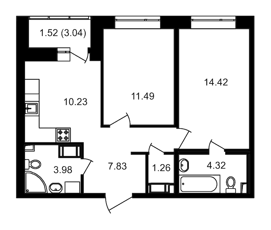 2-комнатная, 57 м² — ЖК ЖК Елизаровский