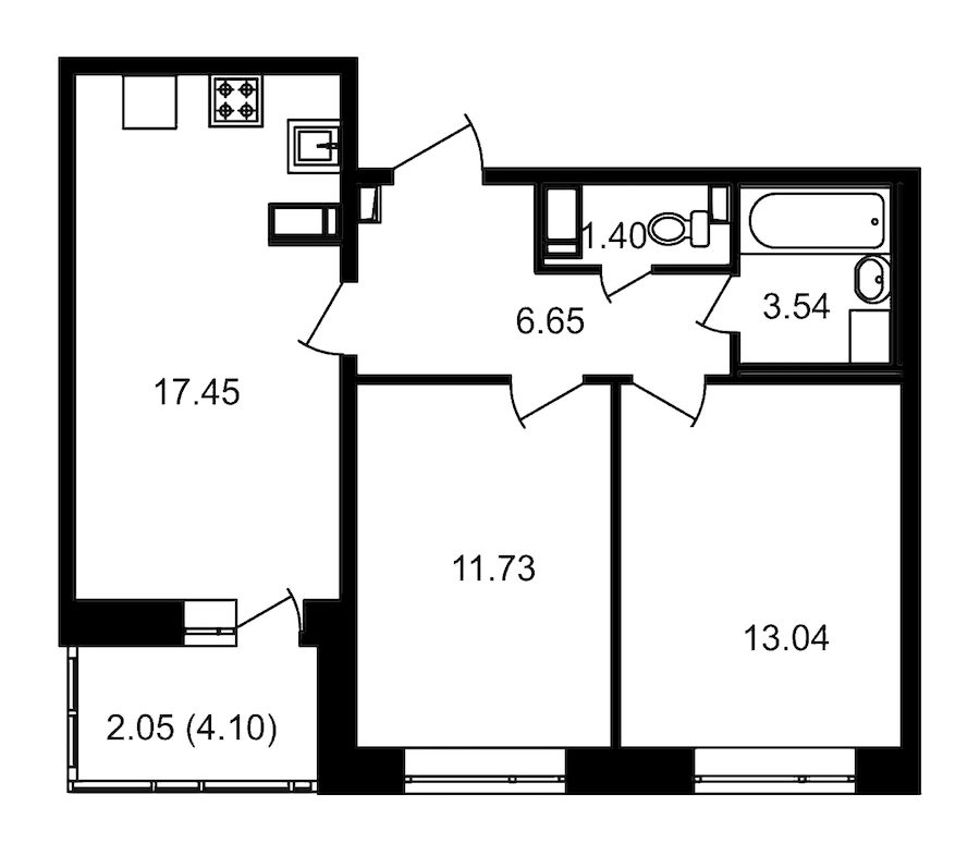 2-комнатная, 58 м² — ЖК ЖК Елизаровский
