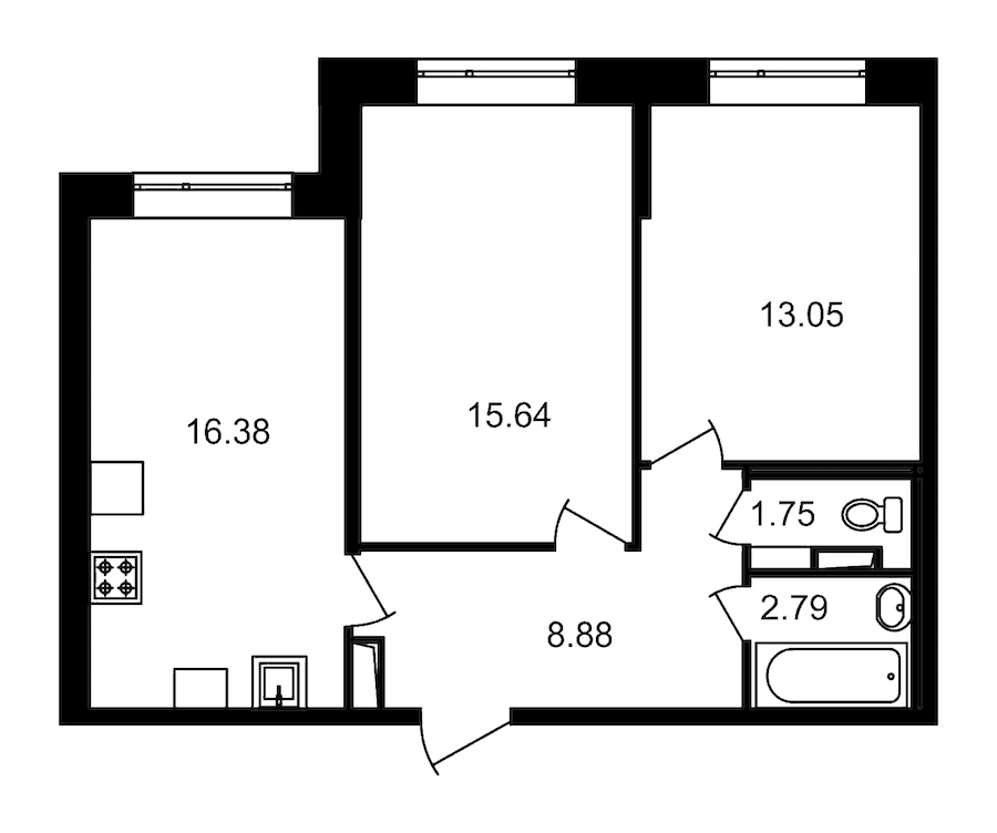 2-комнатная, 58 м² — ЖК ЖК Елизаровский