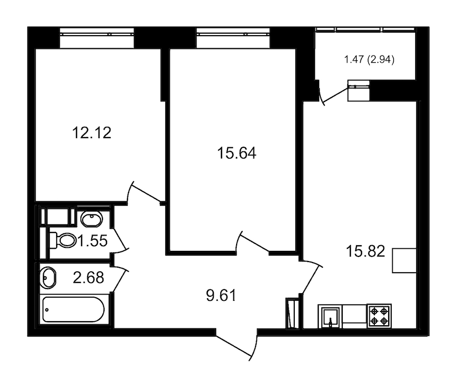2-комнатная, 60 м² — ЖК ЖК Елизаровский