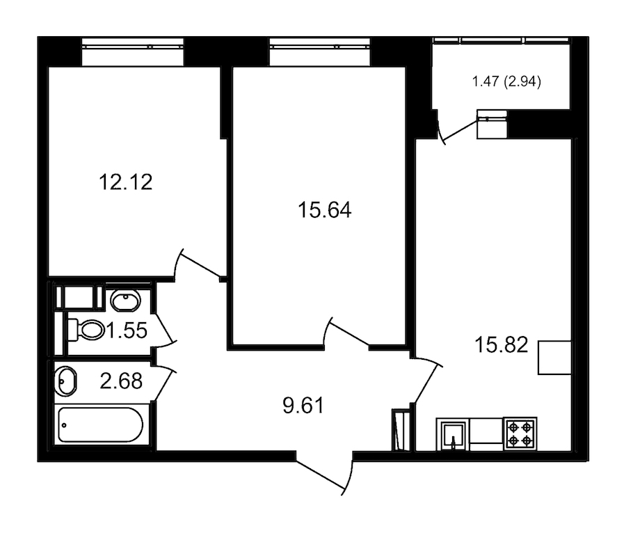 2-комнатная, 60 м² — ЖК ЖК Елизаровский