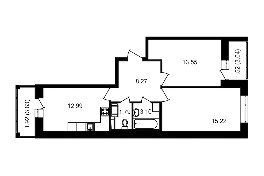 2-комнатная, 62 м² — ЖК ЖК Елизаровский