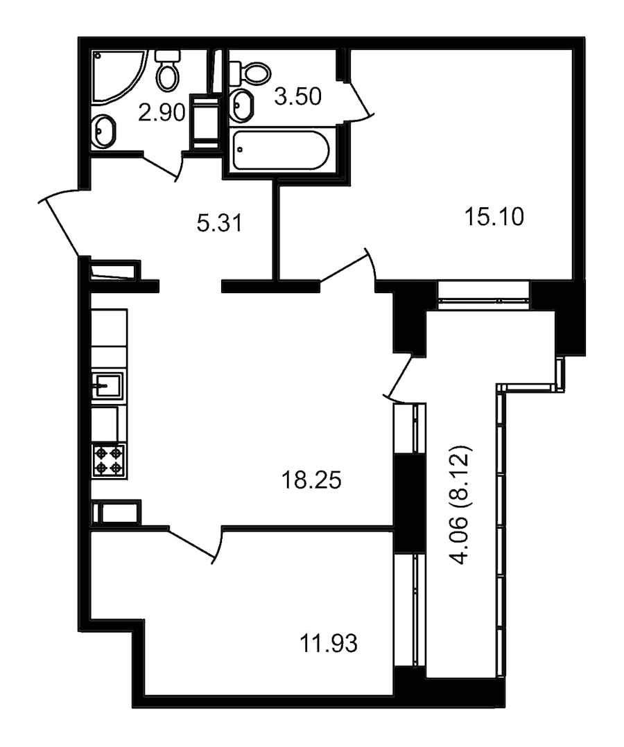 2-комнатная, 65 м² — ЖК ЖК Елизаровский