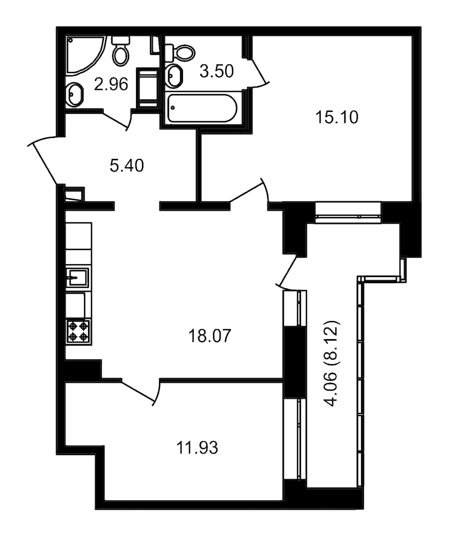 2-комнатная, 65 м² — ЖК ЖК Елизаровский