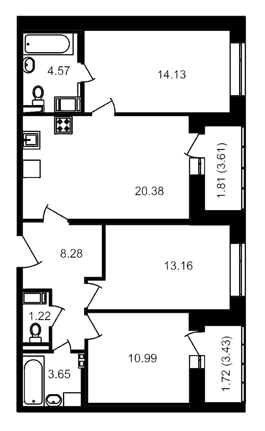 3-комнатная, 83 м² — ЖК ЖК Елизаровский