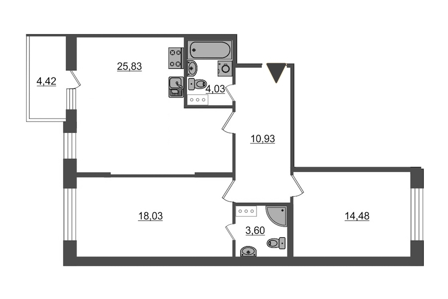2-комнатная, 77 м² — ЖК ЖК Притяжение