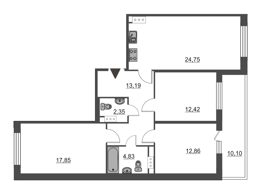 3-комнатная, 88 м² — ЖК ЖК Притяжение