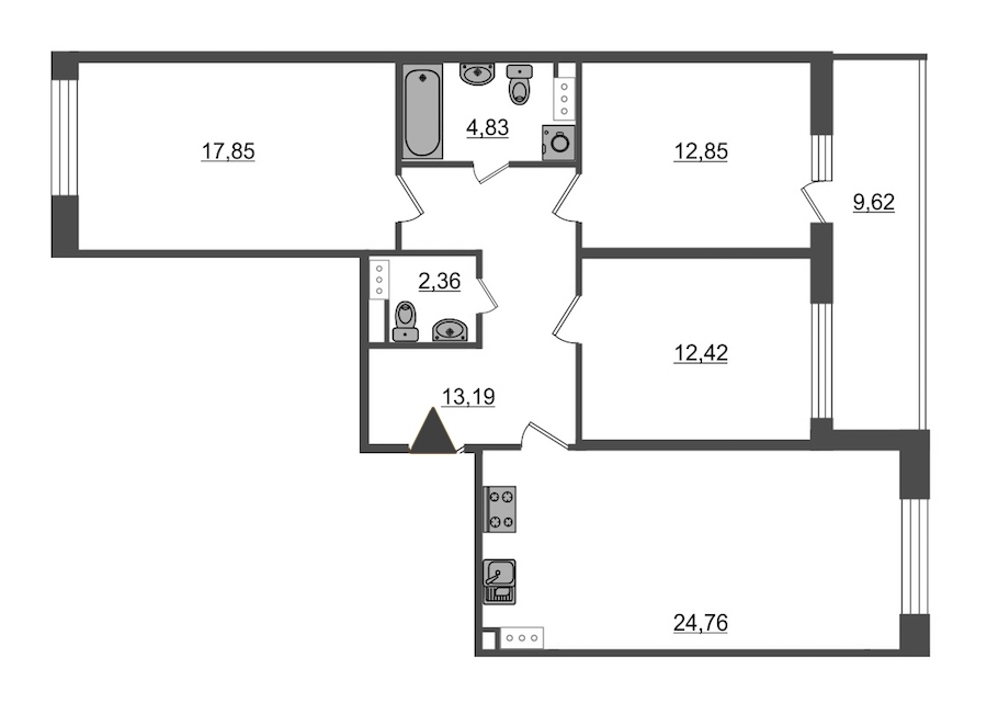 3-комнатная, 88 м² — ЖК ЖК Притяжение