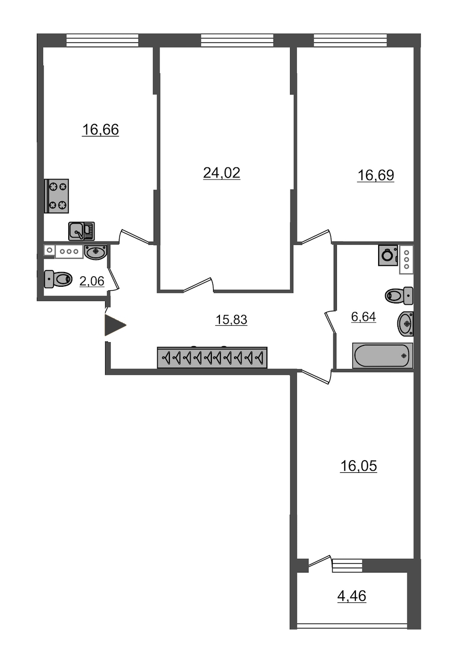 3-комнатная, 98 м² — ЖК ЖК Притяжение