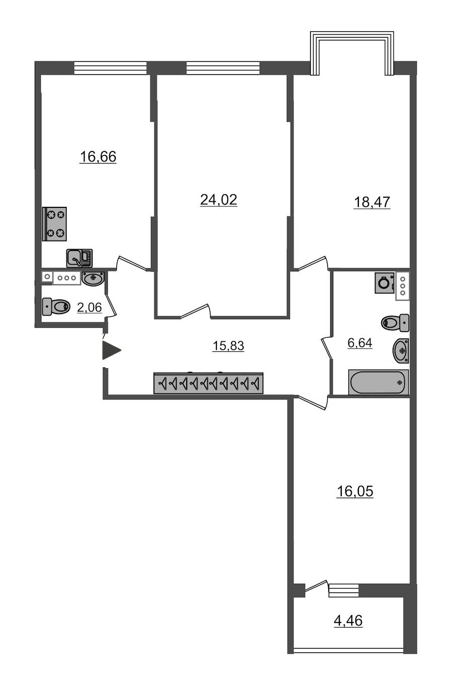 3-комнатная, 100 м² — ЖК ЖК Притяжение