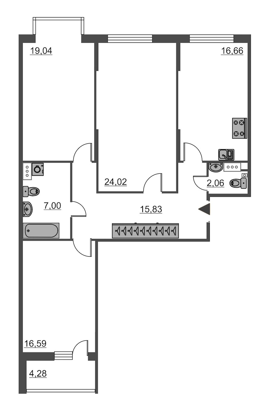 3-комнатная, 101 м² — ЖК ЖК Притяжение