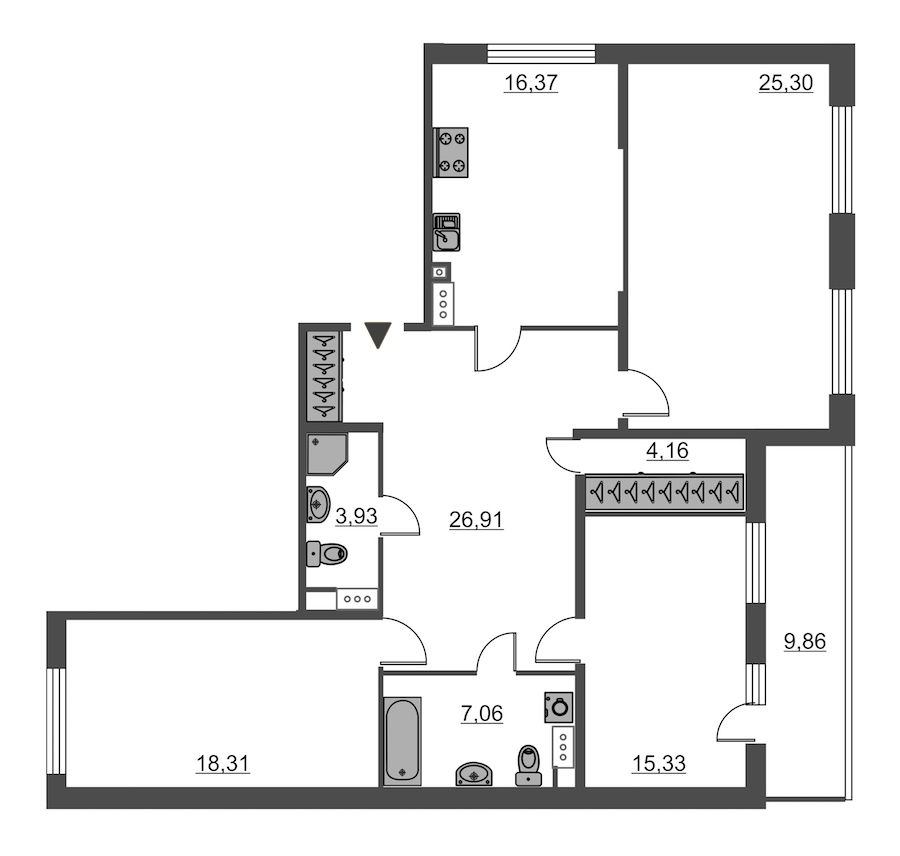 3-комнатная, 117 м² — ЖК ЖК Притяжение