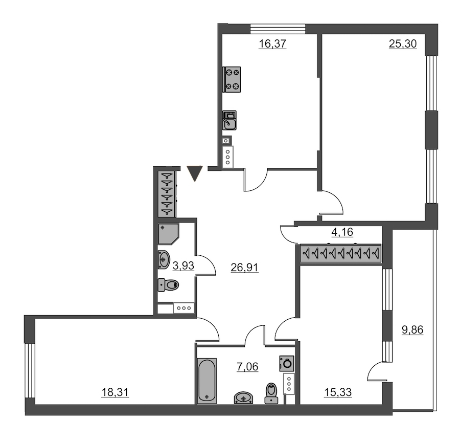 3-комнатная, 117 м² — ЖК ЖК Притяжение